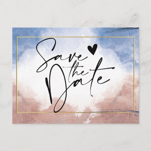 波に触れる繊細な水彩日付を保存 案内ポストカード (正面)