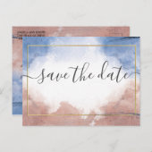 波に触れる繊細な水彩日付を保存 案内ポストカード (正面/裏面)