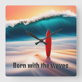 波のある砂のアップライトサーフボード スクエア壁時計