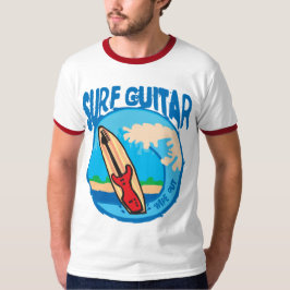 波のギター: サーフボードの赤いギター。 一掃して下さい! Tシャツ