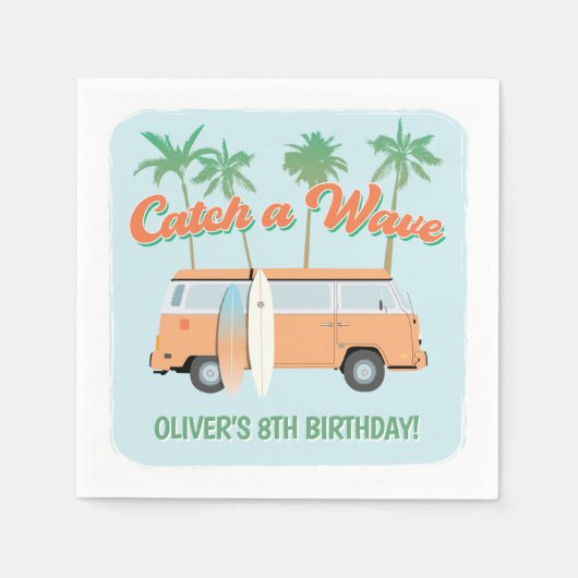波のサーフのアップエイジハッピーバースデー スタンダードカクテルナプキン (正面)