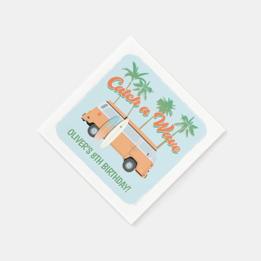 波のサーフのアップエイジハッピーバースデー スタンダードカクテルナプキン (角)
