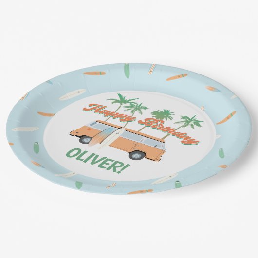 波のサーフのアップエイジハッピーバースデー ペーパープレート (アングル)