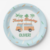 波のサーフのアップエイジハッピーバースデー ペーパープレート (正面)