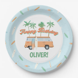 波のサーフのアップエイジハッピーバースデー ペーパープレート