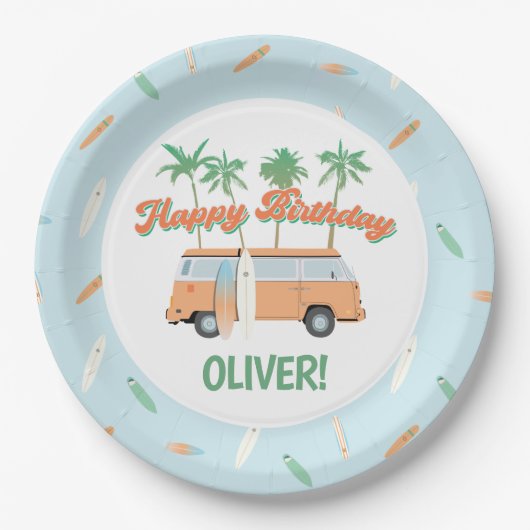 波のサーフのアップエイジハッピーバースデー ペーパープレート (正面)