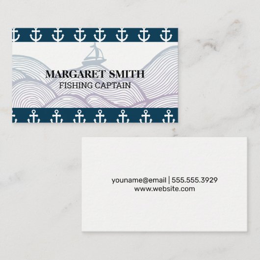 波のスタイルで帆船 | いかり 名刺 (正面/裏面)