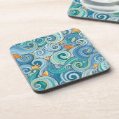 波のパターンの中で魚を釣る コースター (左側)