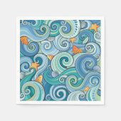 波のパターンの中の魚 スタンダードカクテルナプキン (正面)
