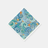 波のパターンの中の魚 スタンダードカクテルナプキン (角)