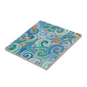 波のパターンの中の魚 タイル (側面)