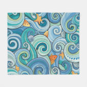 波のパターンの中の魚 フリースブランケット (正面(横))