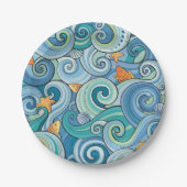 波のパターンの中の魚 ペーパープレート (正面)