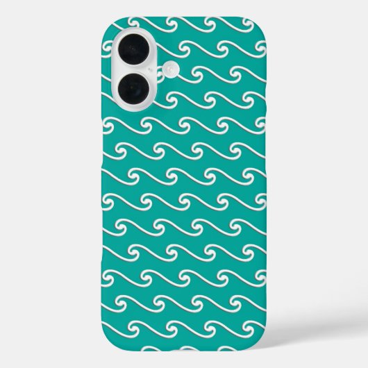 波のパター中国のン – ピーコックブルー上の白 Case-Mate iPhoneケース (裏面)