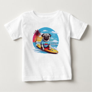 波のベクトル犬のサーフィン ベビーTシャツ