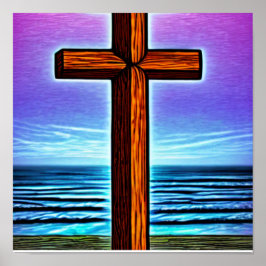 波のポスターによる茶色の十字 ポスター