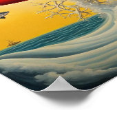 波の上にホバリングUfoウォールアート ポスター (角)