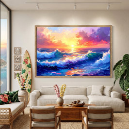 波の上の海の日の出の絵 キャンバスプリント