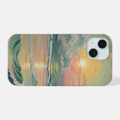 波の上の静かな夕焼け iPhone 15ケース (裏面横)