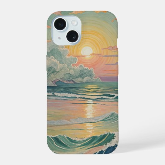 波の上の静かな夕焼け iPhone 15ケース (裏面)