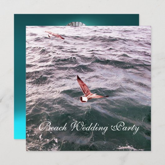 波の上を飛ぶアヒル ウェーブビーチウェディング 案内状 (正面/裏面)