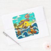 波の下で冒険が待ち受けている！ スクエアシール (封筒)