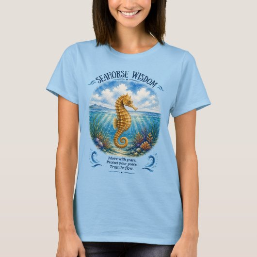 波の下のタツノオトシゴの知恵 Tシャツ (正面)