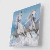 波の中でアンダルシ走アの白い馬 スクエア壁時計 (傾斜)