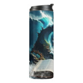 波の中で泳ぐスチームパンクのオルカ。 タンブラー (回転左)