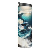 波の中で泳ぐスチームパンクのオルカ。 タンブラー (回転右)