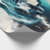波の中で泳ぐスチームパンクのオルカ。 ラッピングペーパー (角)