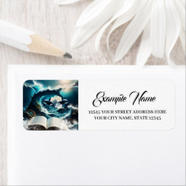 波の中で泳ぐスチームパンクのオルカ。 ラベル