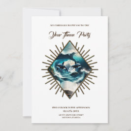 波の中で泳ぐスチームパンクのオルカ。 招待状