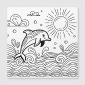 波の中のイルカ | キッズカラーリングページ (正面)