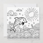 波の中のイルカ | 子供のぬりえページ (正面)