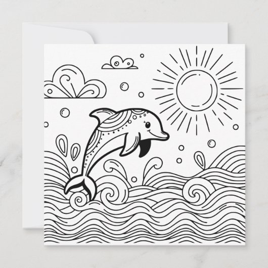 波の中のイルカ | 子供のぬりえページ (正面)