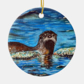 波の中のオター絵画ター セラミックオーナメント (正面)