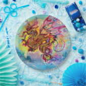 波の中のシードラゴンファンタジーピンクブルー ペーパープレート (パーティー)