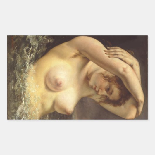 波の中の女性 長方形シール (正面)