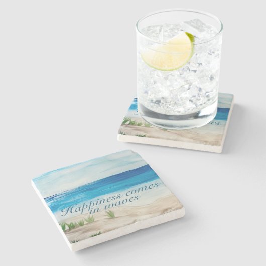 波の中の幸来福懸命プラスチックコースター ストーンコースター (横)