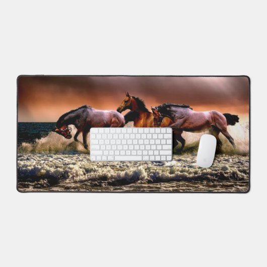 波の中の馬 デスクマット (キーボード&マウス)