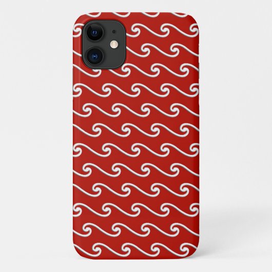 波の中国のパターン – 深い赤の白 Case-Mate iPhoneケース (裏面)