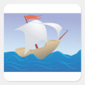 波の四角いステッカーに帆船 スクエアシール (正面)