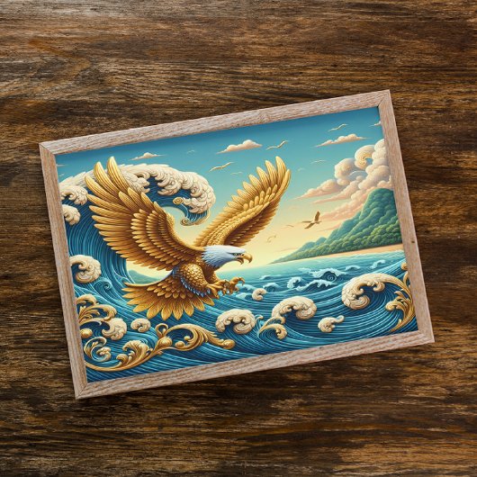 波の威厳のある自由を乗り越える鷲 ポスター