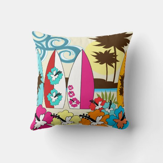 波の店のサーフィンの海のビーチのサーフボードのヤシの木 クッション (裏面)