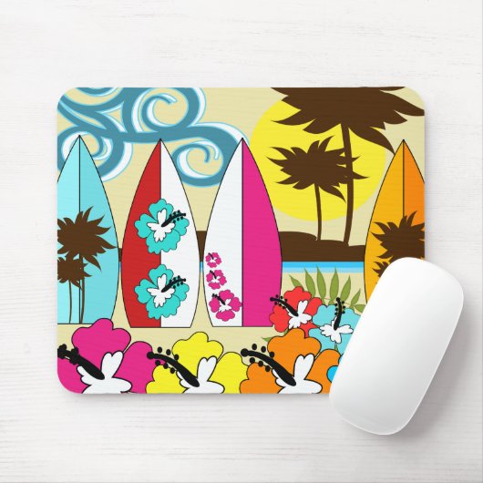 波の店のサーフィンの海のビーチのサーフボードのヤシの木 マウスパッド (マウス)