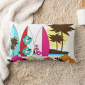 波の店のサーフィンの海のビーチのサーフボードのヤシの木 ランバークッション (ブランケット)