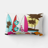 波の店のサーフィンの海のビーチのサーフボードのヤシの木 ランバークッション (裏面)