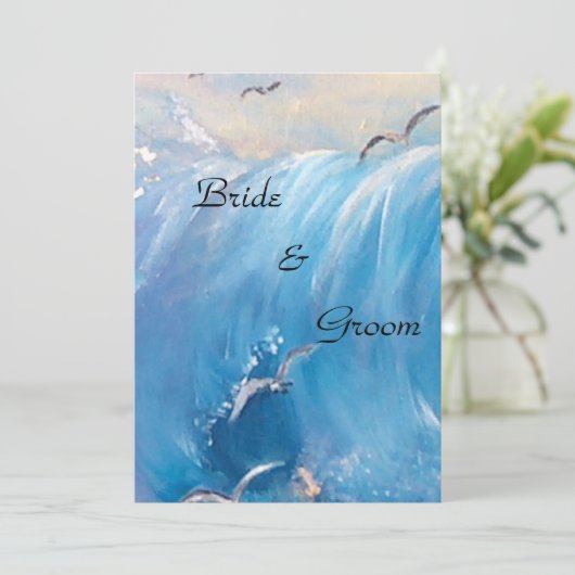 波の招待状をフィーチャーした海事ウェディング 招待状 (スタンド正面)