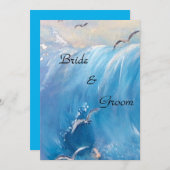 波の招待状をフィーチャーした海事ウェディング 招待状 (正面/裏面)